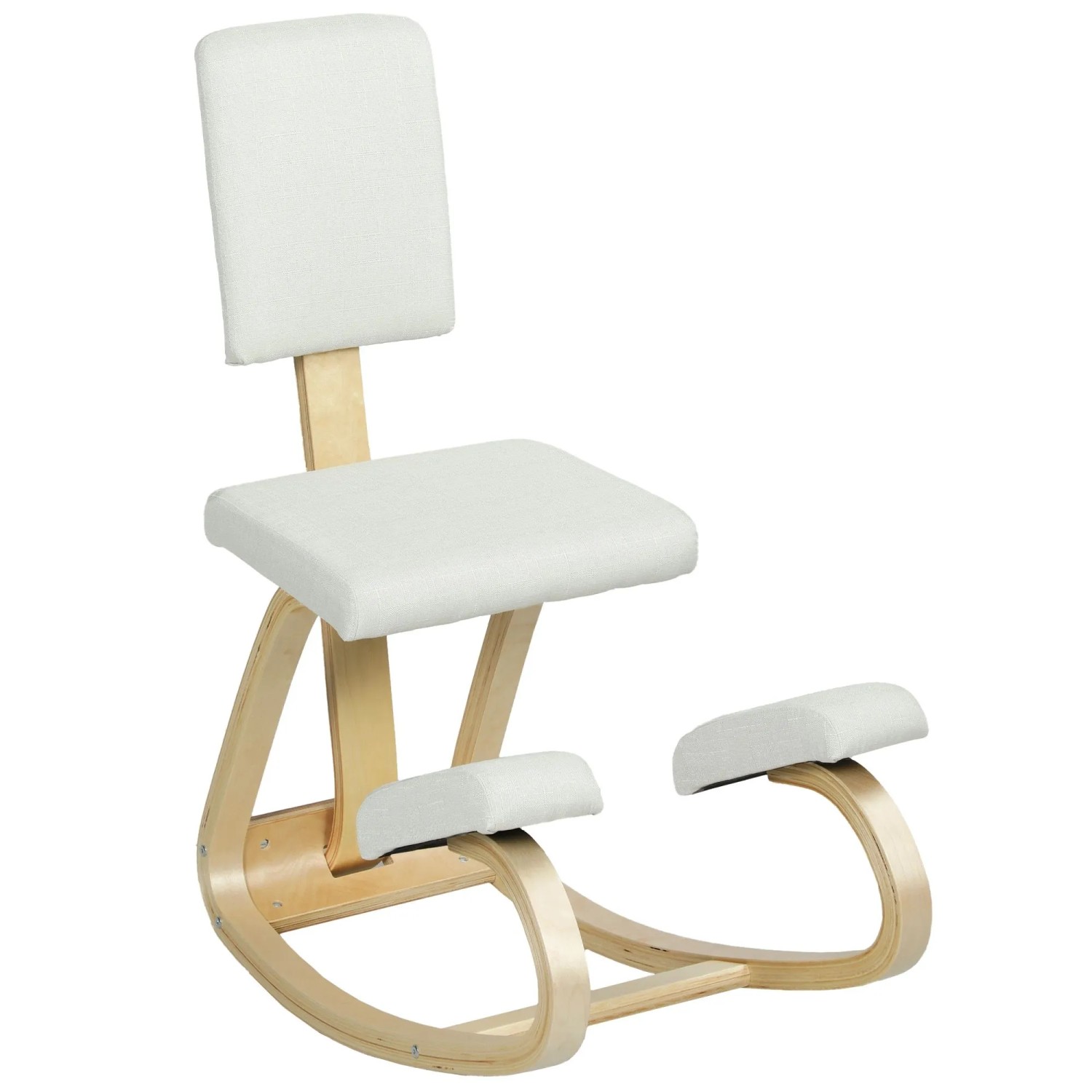 HOMCOM Kneeling Chair Birkenholz Polyester 84L x 51B x 93H cm Cremeweiß