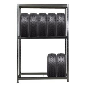 PROREGAL Reifenregal RAGNAR mit 8 Reifen auf 2 Ebenen und Ablage, verzinkt.