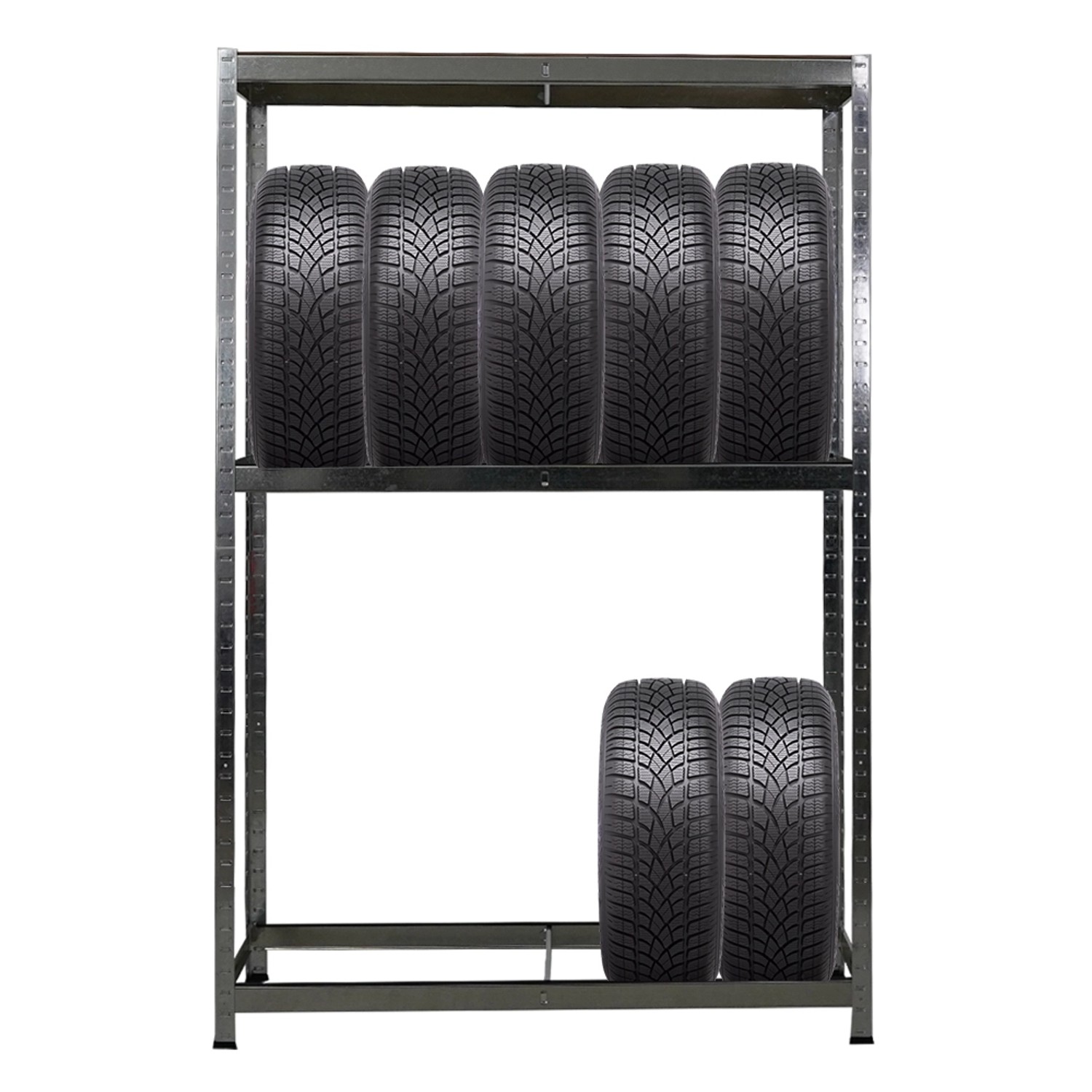 PROREGAL Reifenregal RAGNAR mit 8 Reifen auf 2 Ebenen und Ablage, verzinkt.