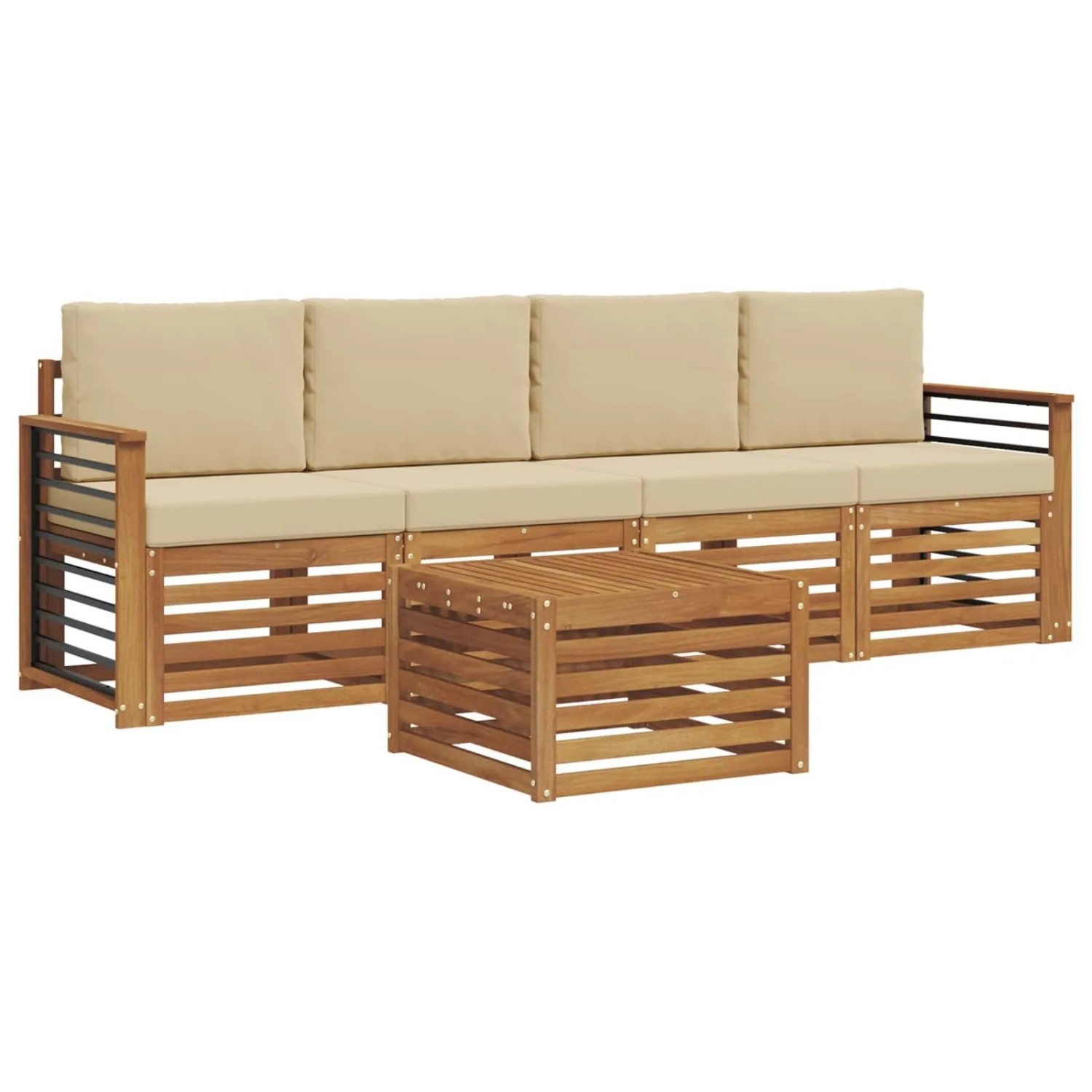 vidaXL Sofagarnituren 5 Tlg Natur und Beige Massivholz Akazie 3374343
