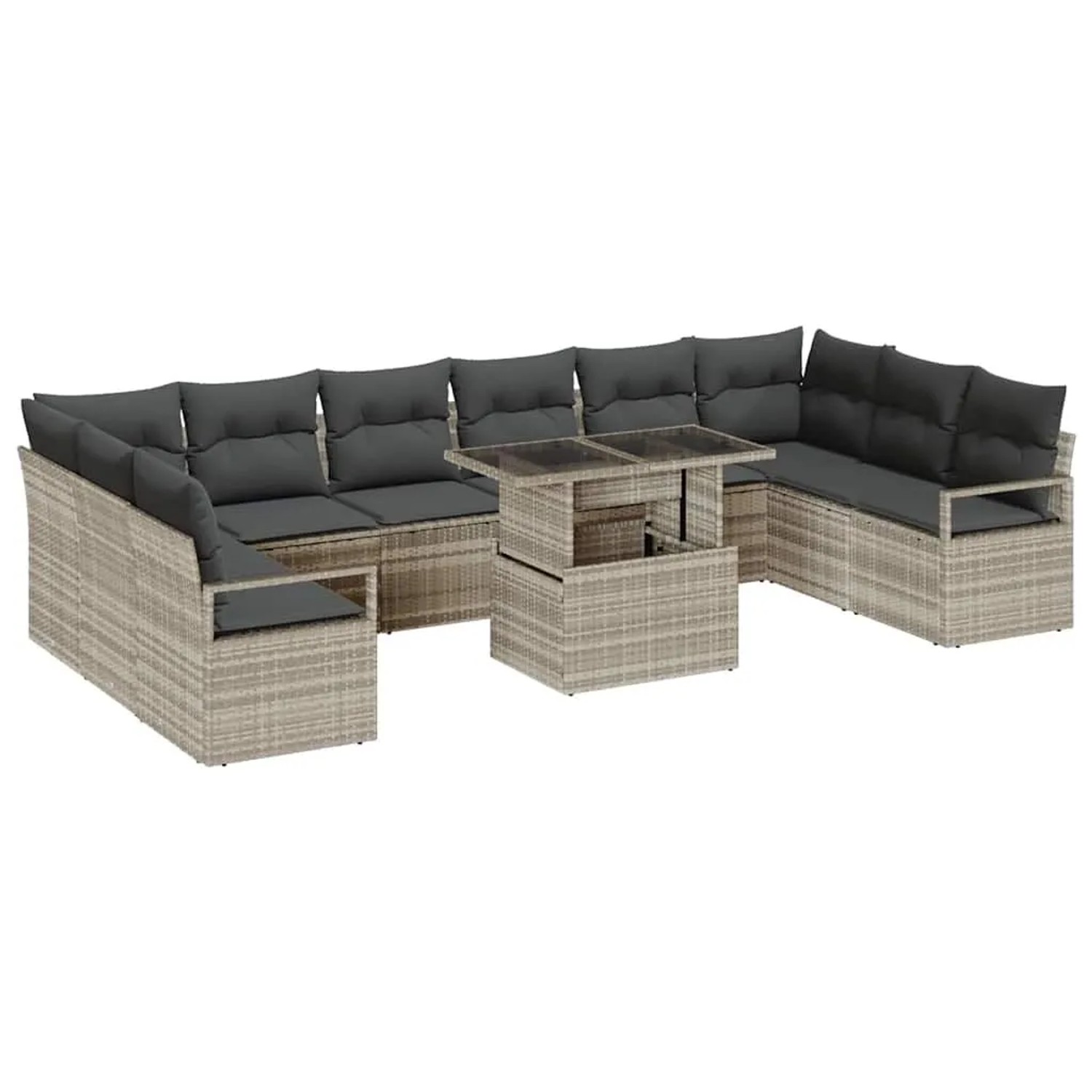 vidaXL Garten-Sofa-Set mit Kissen 11-Tlg Hellgrau Poly-Rattan 3348898
