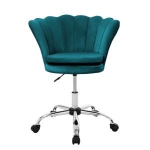 Petrolfarbener ML-Design Drehstuhl aus Samt mit 5 Rollen und Muschel-Rückenlehne.