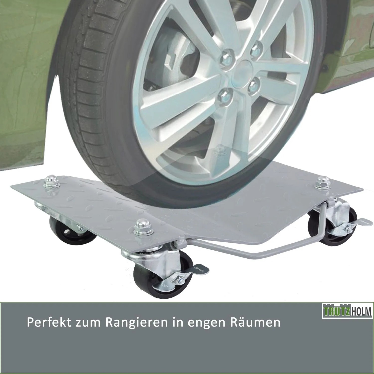 TRUTZHOLM Rangierhilfe mit PKW-Rad. Rangierroller für Auto, 360° drehbar.