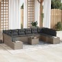 Graues 11-teiliges vidaXL Garten-Sofa-Set aus Poly Rattan mit Kissen und Tisch.
