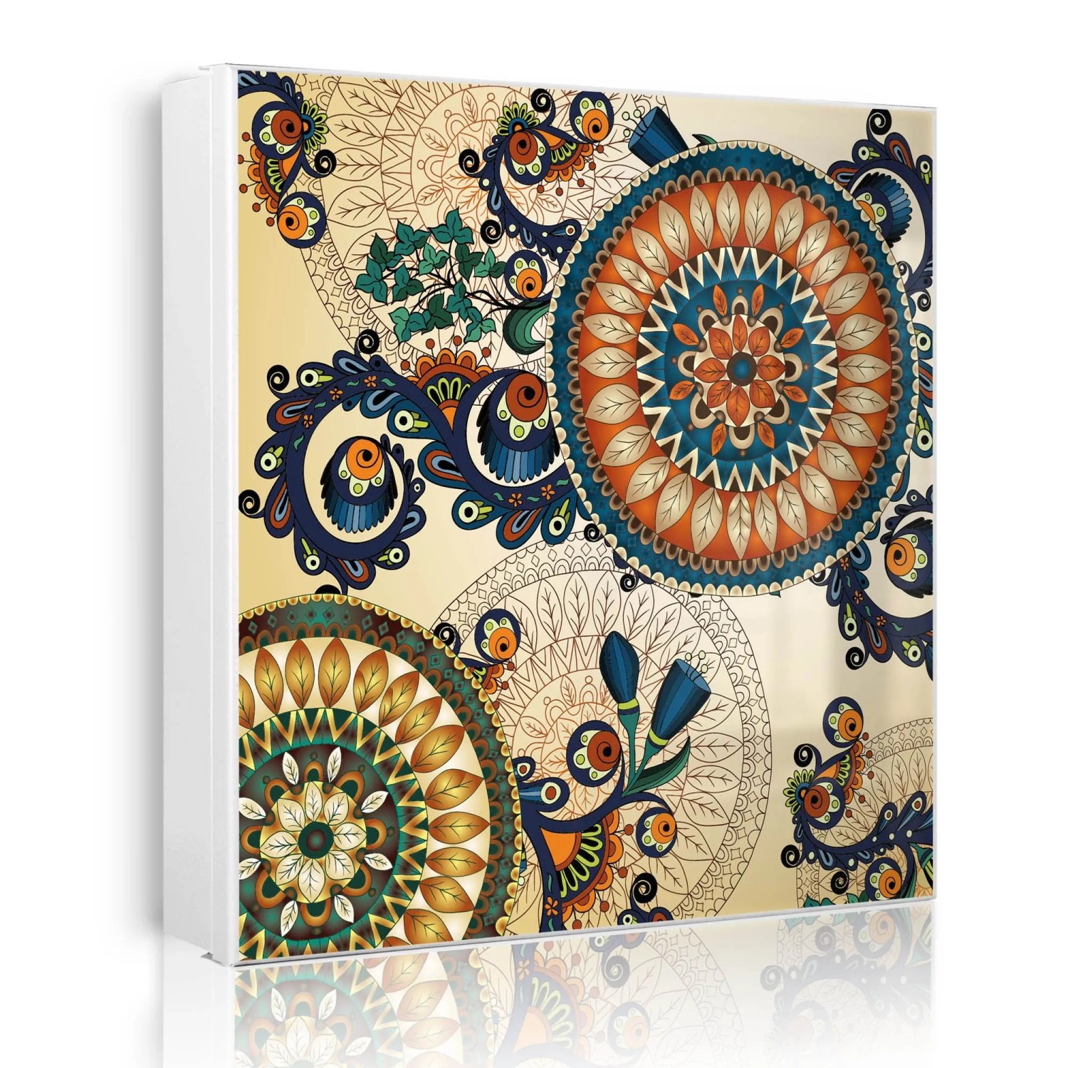 Banjado Großer Schlüsselkasten Metall 30x30cm Weiß Scharnier Rechts 50 Haken Beschreibbar Magnetisch Motiv Modernes Mandala