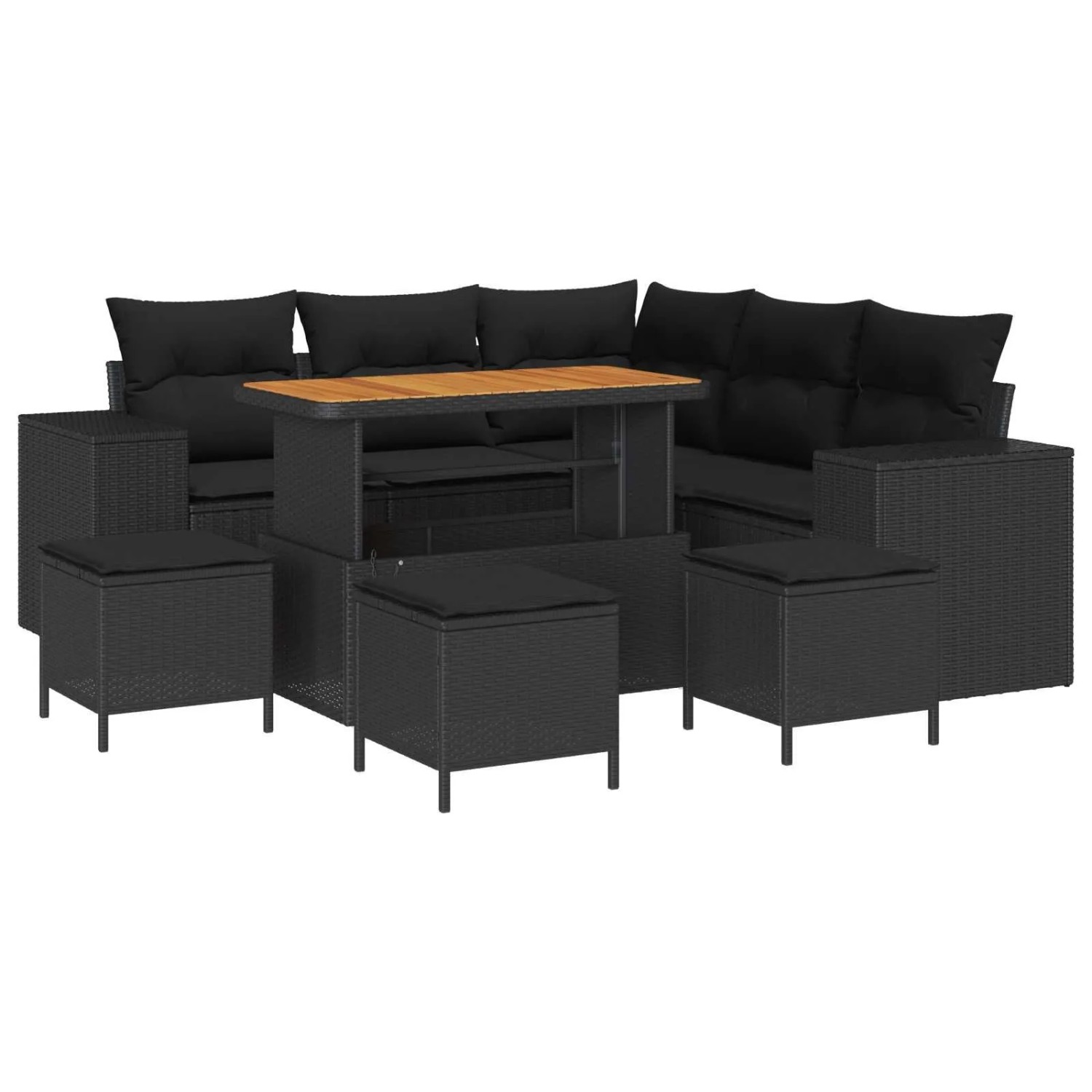 vidaXL Garten-Sofa-Set mit Kissen mit Speicher 9-Tlg Schwarz 3363959