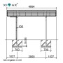 Technische Zeichnung: Ximax Carport Portoforte-80, Maße 495x270cm, Edelstahl-Look. Details zu Pfosten und Dach.