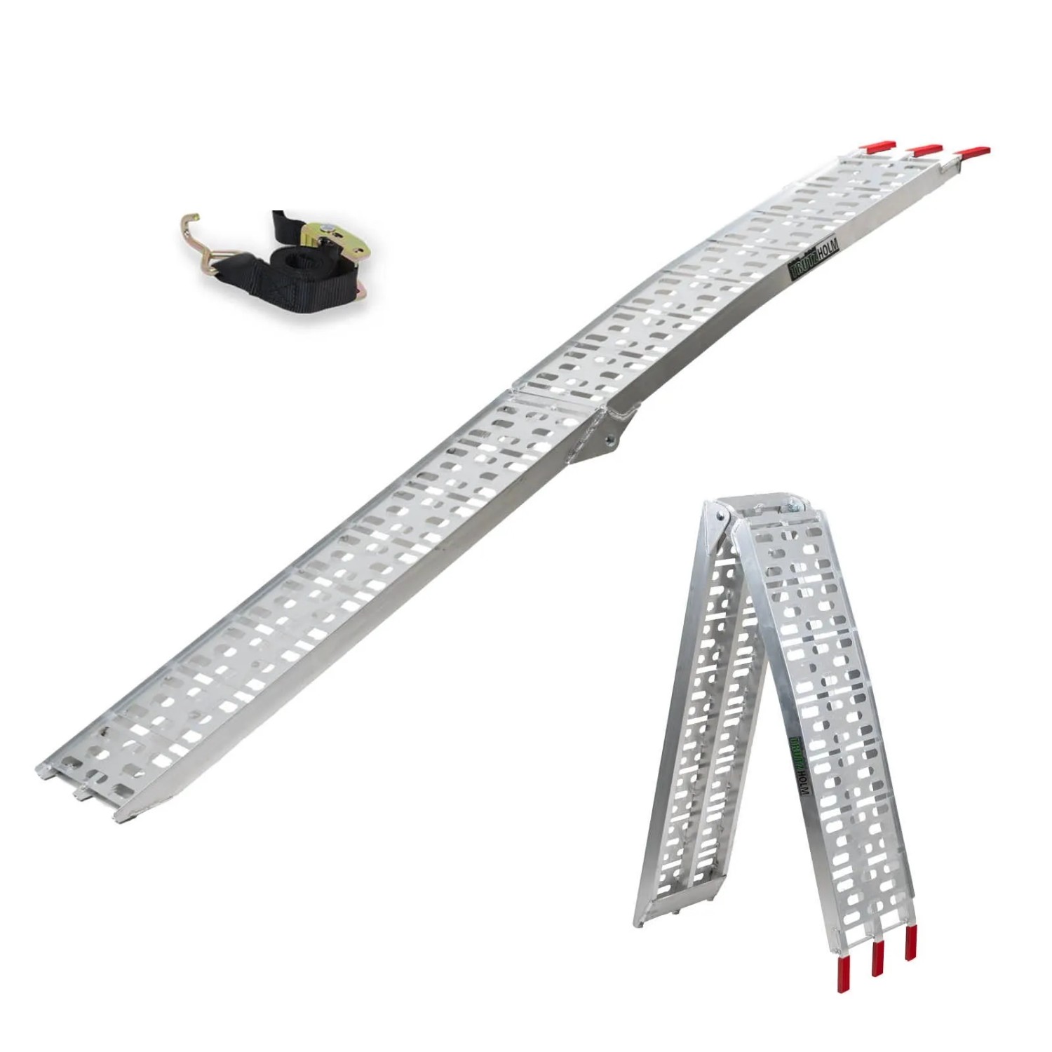 TRUTZHOLM klappbare Auffahrrampe, 228 cm lang, mit Spanngurt. Zubehör für Autoanhänger.