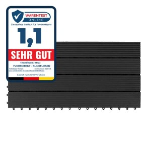 Anthrazitfarbene WPC Klickfliese Royal, wetterbeständig, 30x60 cm, für Terrasse und Balkon.