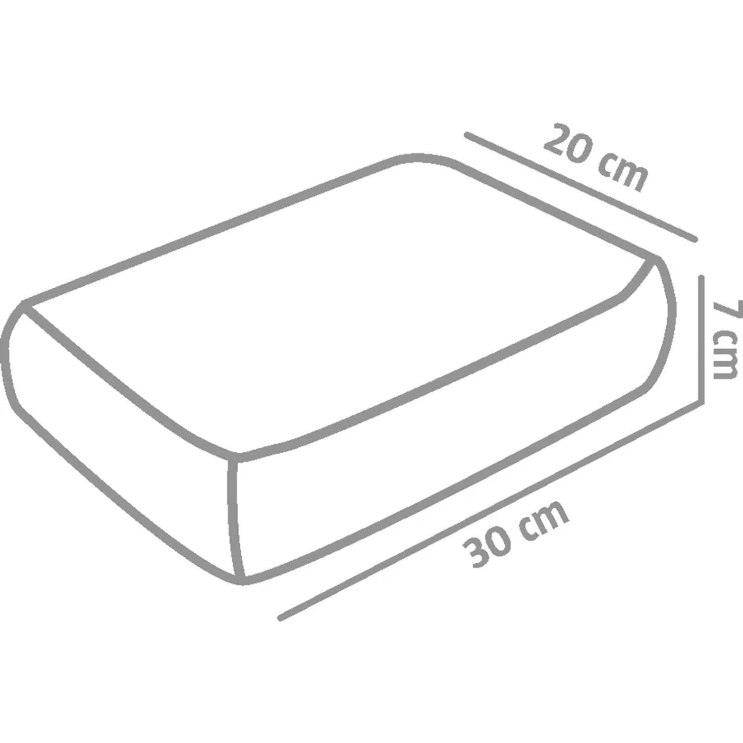 Skizze eines grauen EHL Mauersteins Verona Antik (30x20x7 cm) mit Maßangaben.