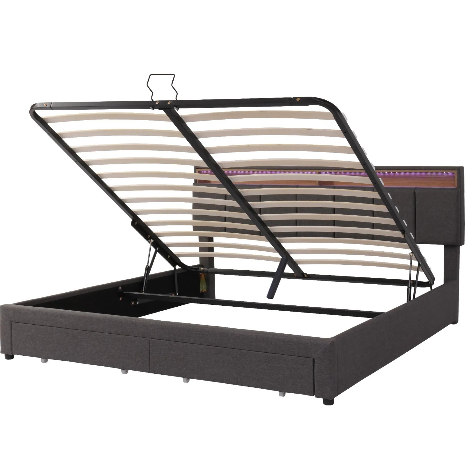 okwish Polsterbett 160x200cm mit LED Beleuchtung Schlafzimmer Grau ohne Matratze