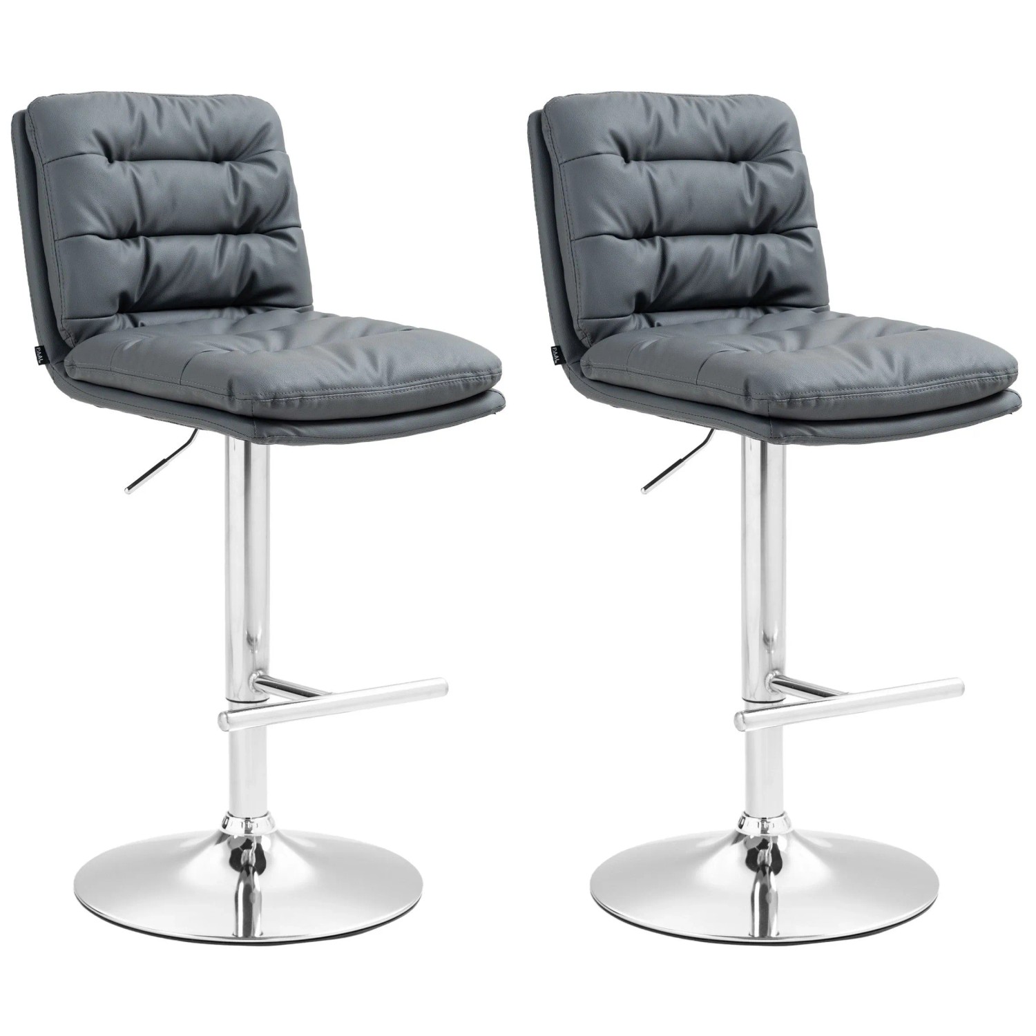 Thumbnail - DELUKE Barhocker 2er Set TURIN Grau Kunstleder Chrom Barstuhl Mit Lehne Tresenhocker Tresenstuhl
