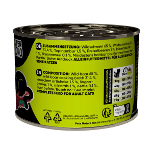 Lucky Lou Katzen-Nassfutter SuperMono² Wildschwein, 200g Dose. Alleinfutter für Katzen mit Wildschwein.