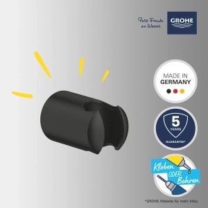 Grohe Vitalio Universal Wandbrausehalter, schwarz matt, zur Montage durch Kleben oder Bohren.