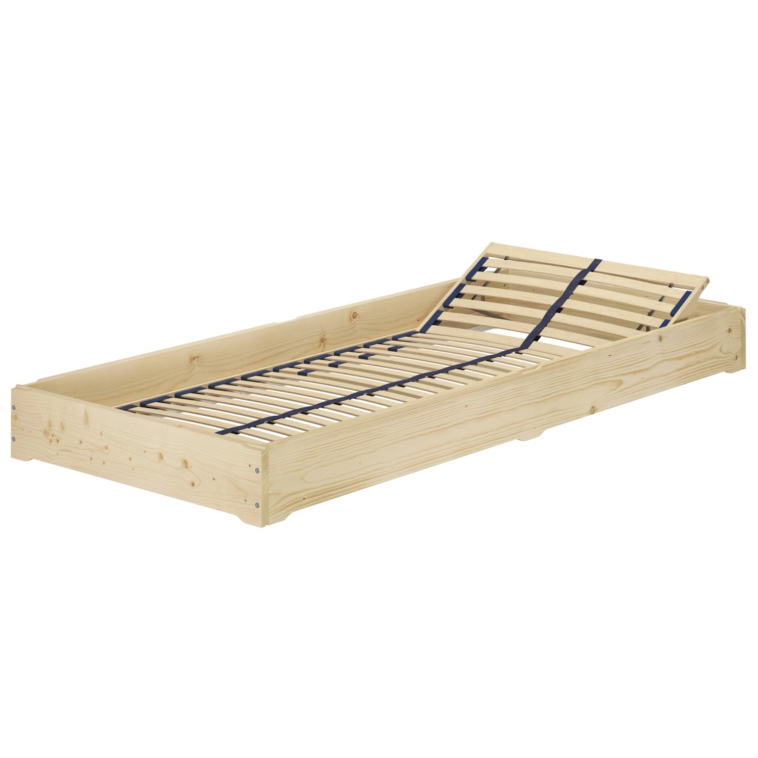 Geöltes Fichte Massivholz Stapelbett 100x200 mit Rollrost, als Funktionsbett oder Gästebett nutzbar.