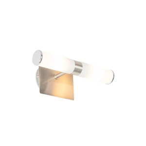 Moderne QAZQA Bath Wandleuchte aus Stahl mit 2 leuchtenden Glasdiffusoren, IP44, ideal für Badezimmer.