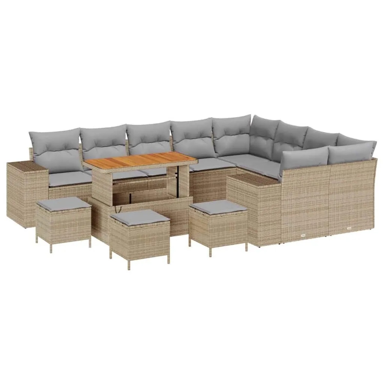 vidaXL Garten-Sofa-Set mit Kissen 13-Tlg Beige und Hellgrau 3364002