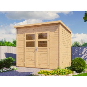 Bertilo Holz-Gartenhaus Felix, 239x181cm, Natur, mit Doppeltür und Lichtausschnitten.