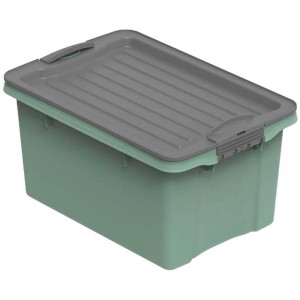 Grüne Rotho Stapelbox Compact A5 (4,5 l) mit grauem Deckel. Praktische Aufbewahrungsbox.