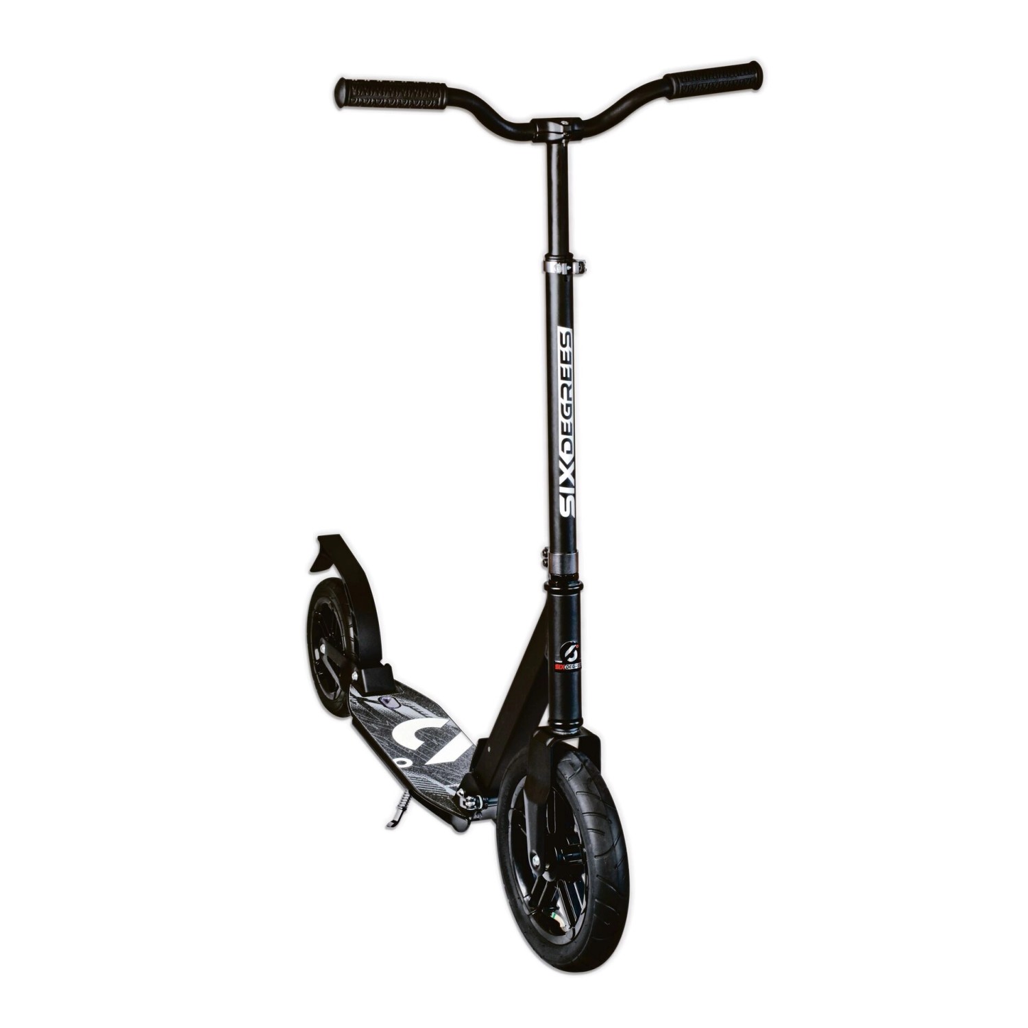 Six Degrees Aluminium Scooter mit Luftbereifung und Federung 300/205 mm ABEC 7 Höhenverstellbar GS-Geprüft Schwarz