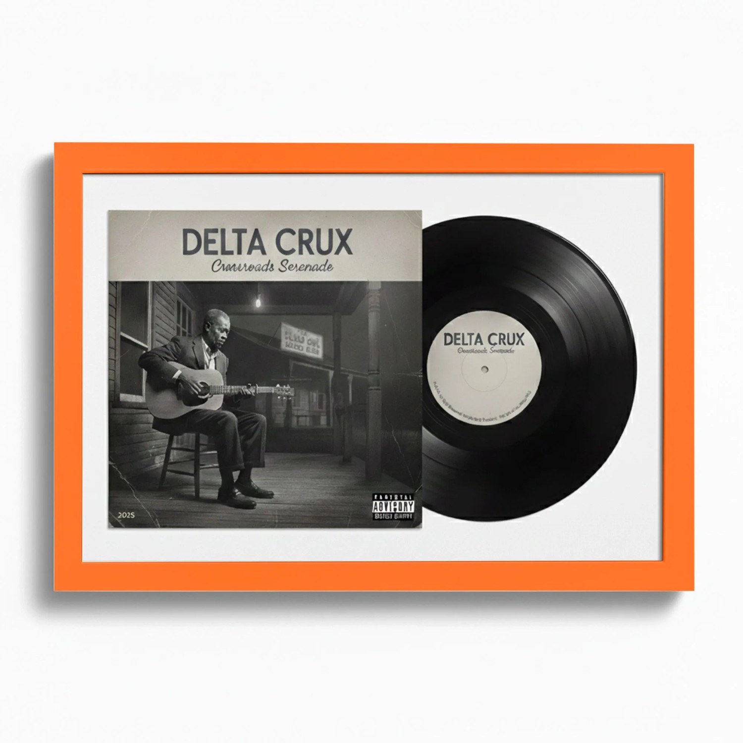 K-Möbel Schallplatten Rahmen Orange 40x60cm mit Weißem Passepartout für Vinyl & Cover