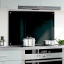 Schwarze vidaXL Küchenrückwand aus Hartglas (90x60 cm) als Spritzschutz hinter dem Kochfeld.