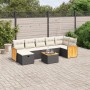 Schwarze 8-tlg. vidaXL Garten-Sofagarnitur mit cremeweißen Kissen und Akazientisch auf einer Terrasse.
