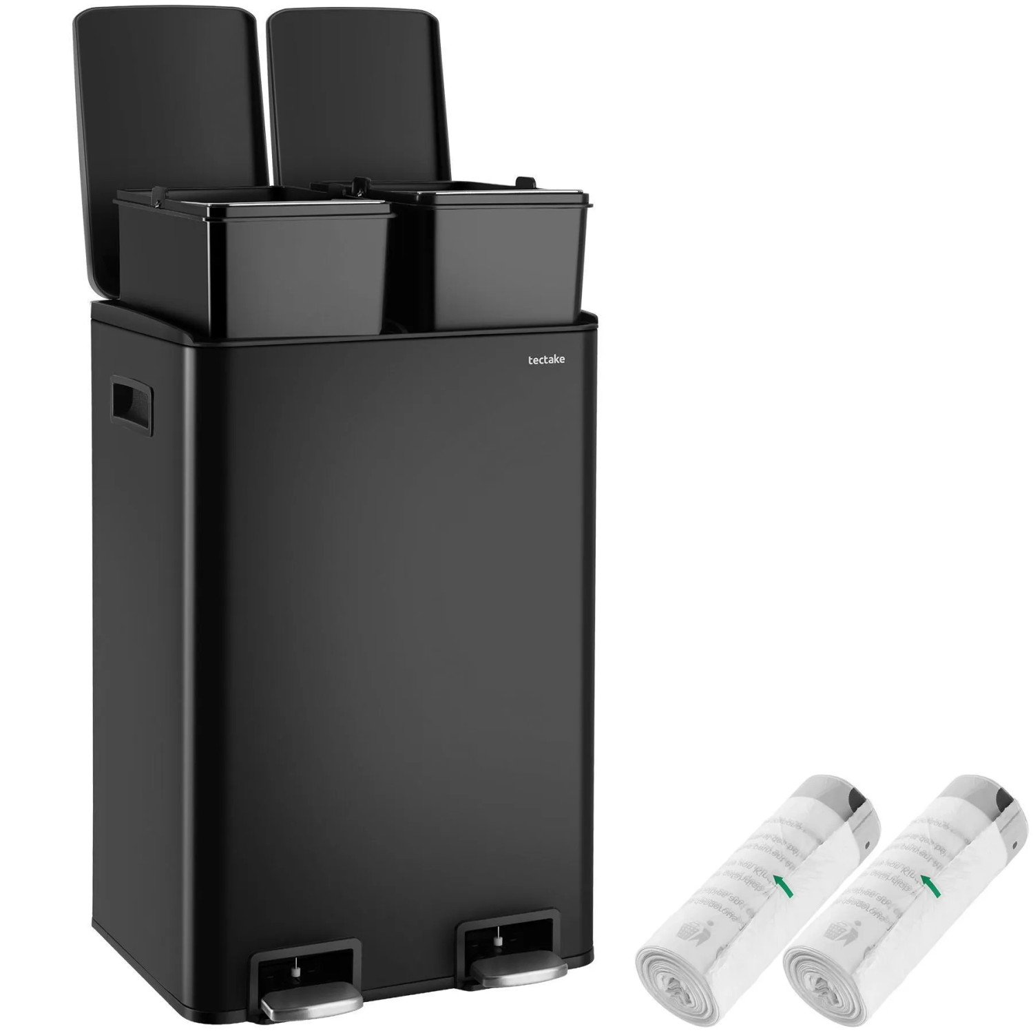 Tectake Mülleimer Pull 2 Kammer System  Je 20 L Mit Fußpedalen 2 x 20 L 34 5 x 40 5 x 60 5 cm Schwarz