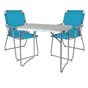 Mojawo 3-teiliges Campingmöbel-Set aus Alu in Petrol: Tisch und zwei Stühle für Camping & Outdoor.