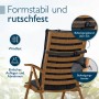 Anthrazit Hochlehner Auflage auf Holzstuhl, mit Befestigungsband und Bindebändern fixiert. Formstabil, rutschfest.