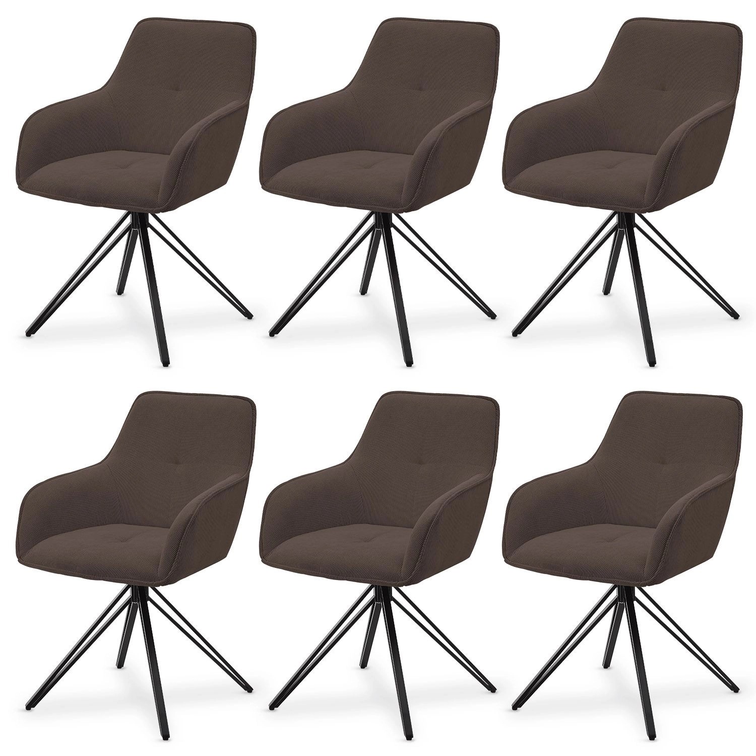 Juskys Drehstuhl Clyde mit Armlehne 6er Set Cord Braun günstig online kaufen