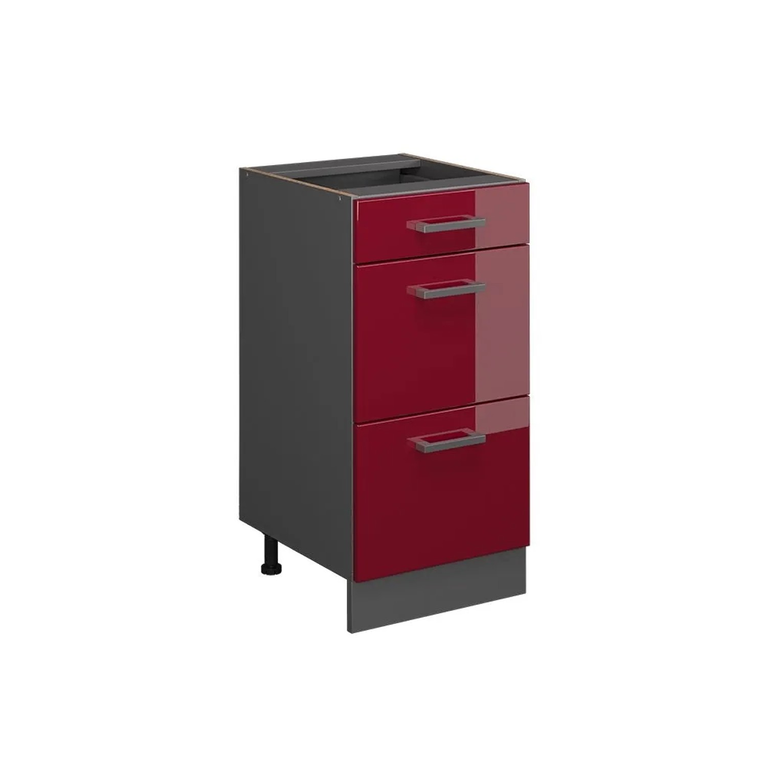 Vicco Küchenunterschrank R-Line Rot Hochglanz 40 x 82 mit Schubladen ohne Arbeitsplatte Opt2