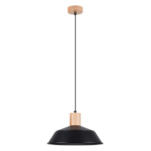 Schwarze Sollux Lighting Pendelleuchte Fano mit Holzdetails. Ideal als Lampe & Leuchte.