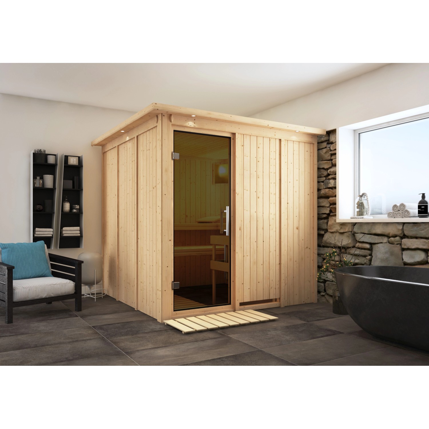 Karibu Sauna Rikka LED-Dachkranz Natur