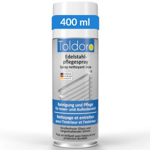 Toldoro Edelstahl Pflegespray 400ml für Küche & Grill, Reiniger für streifenfreien Glanz.