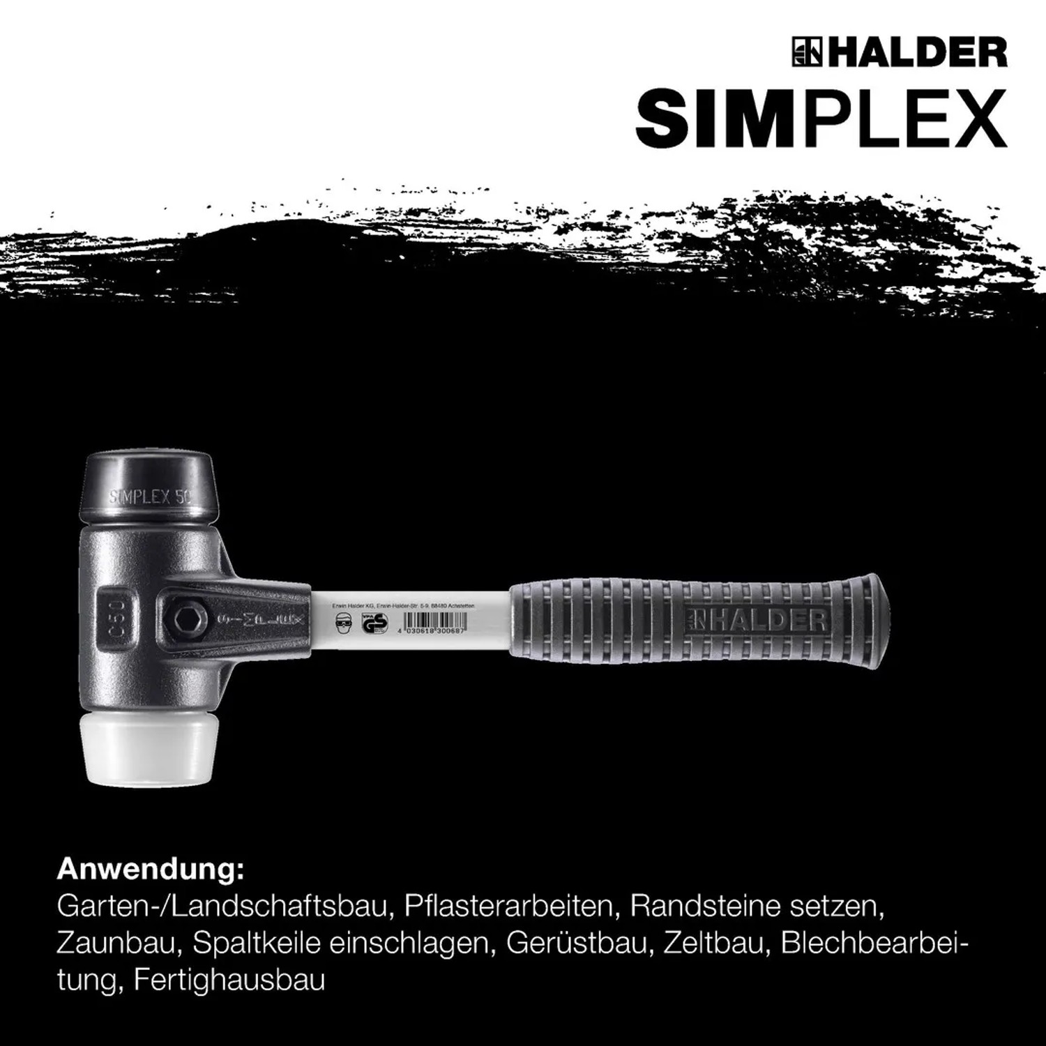 Halder Simplex Schonhammer Ø 40 mm Gummi Schwarz   Superplastik mit Verstärktem Tempergussgehäuse und FiberglasStiel_2