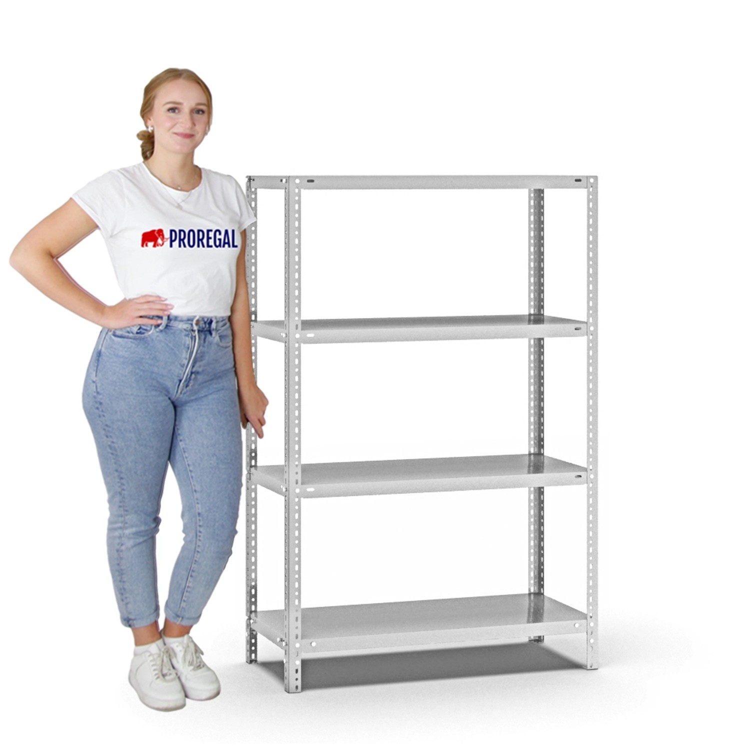 PROREGAL Fachbodenregal, Schraubsystem, lichtgrau, 4 Ebenen, 150x100x40 cm. Grundregal mit hoher Fachlast.