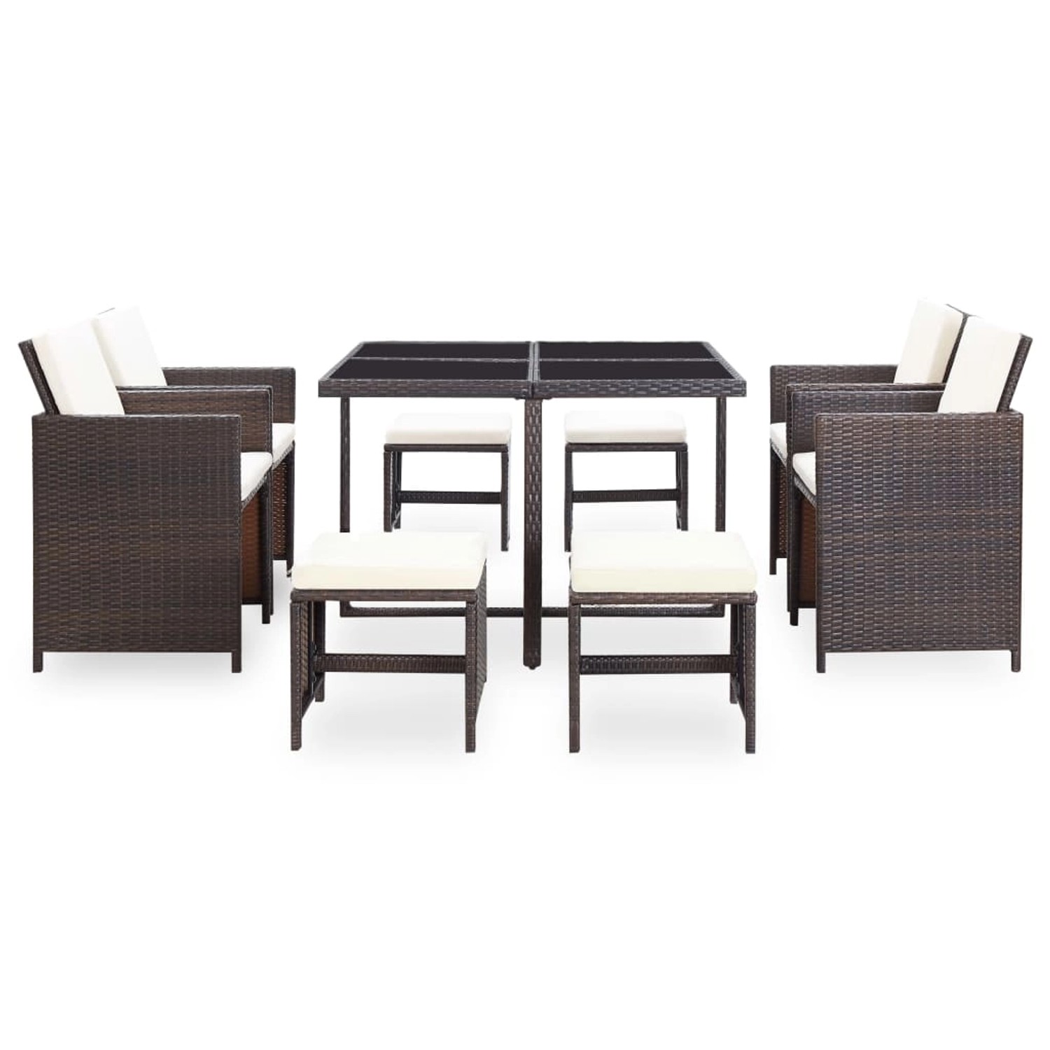 vidaXL 9-tlg Garten-Essgruppe mit Auflagen Poly Rattan Braun Modell 6