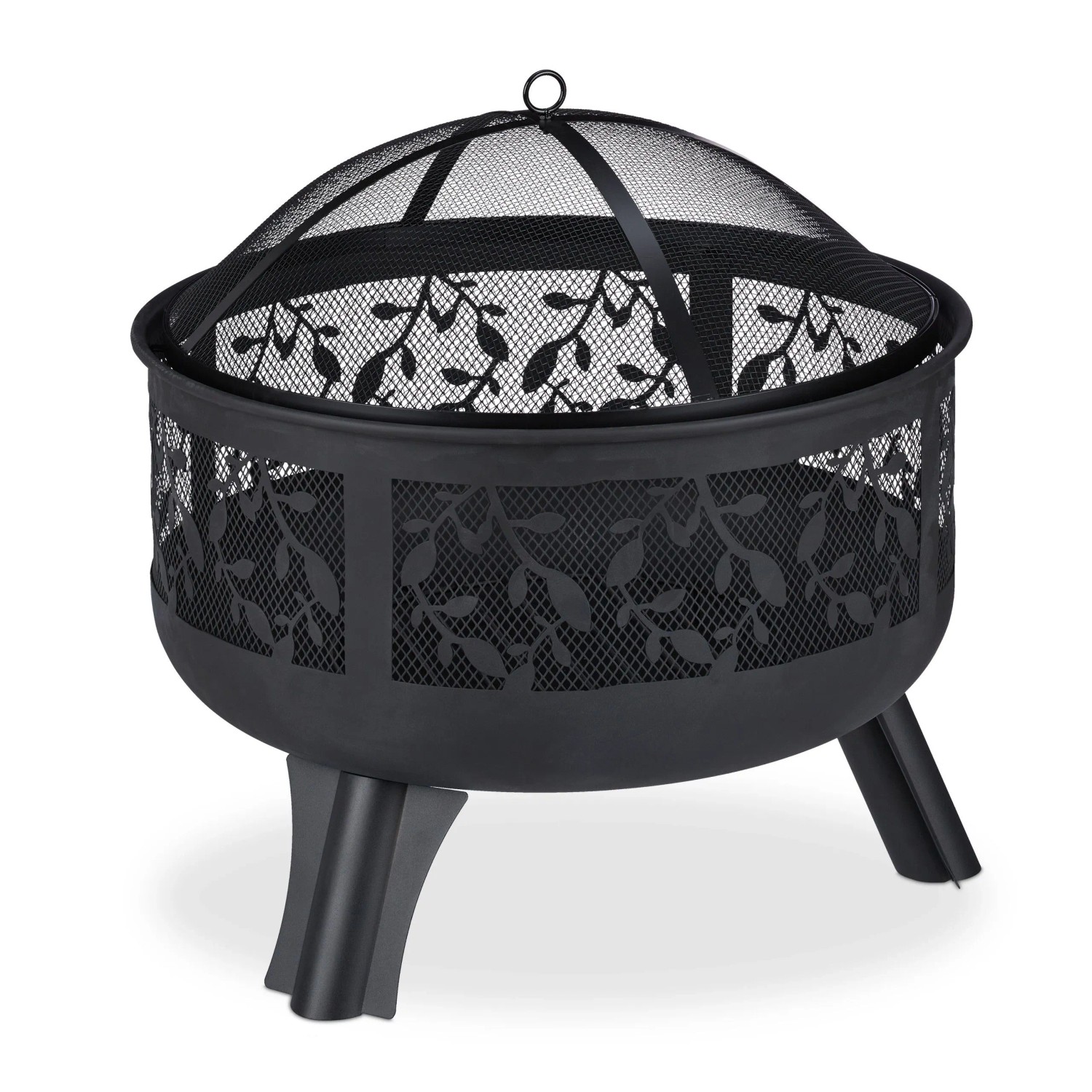 Relaxdays Feuerschale Stahl Schwarz Mit Funkenschutz 60 cm x 60 cm 5,8 kg