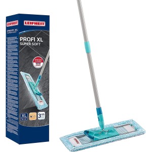Leifheit Bodenwischer Profi XL für Parkett & Holzböden, mit Produktverpackung.