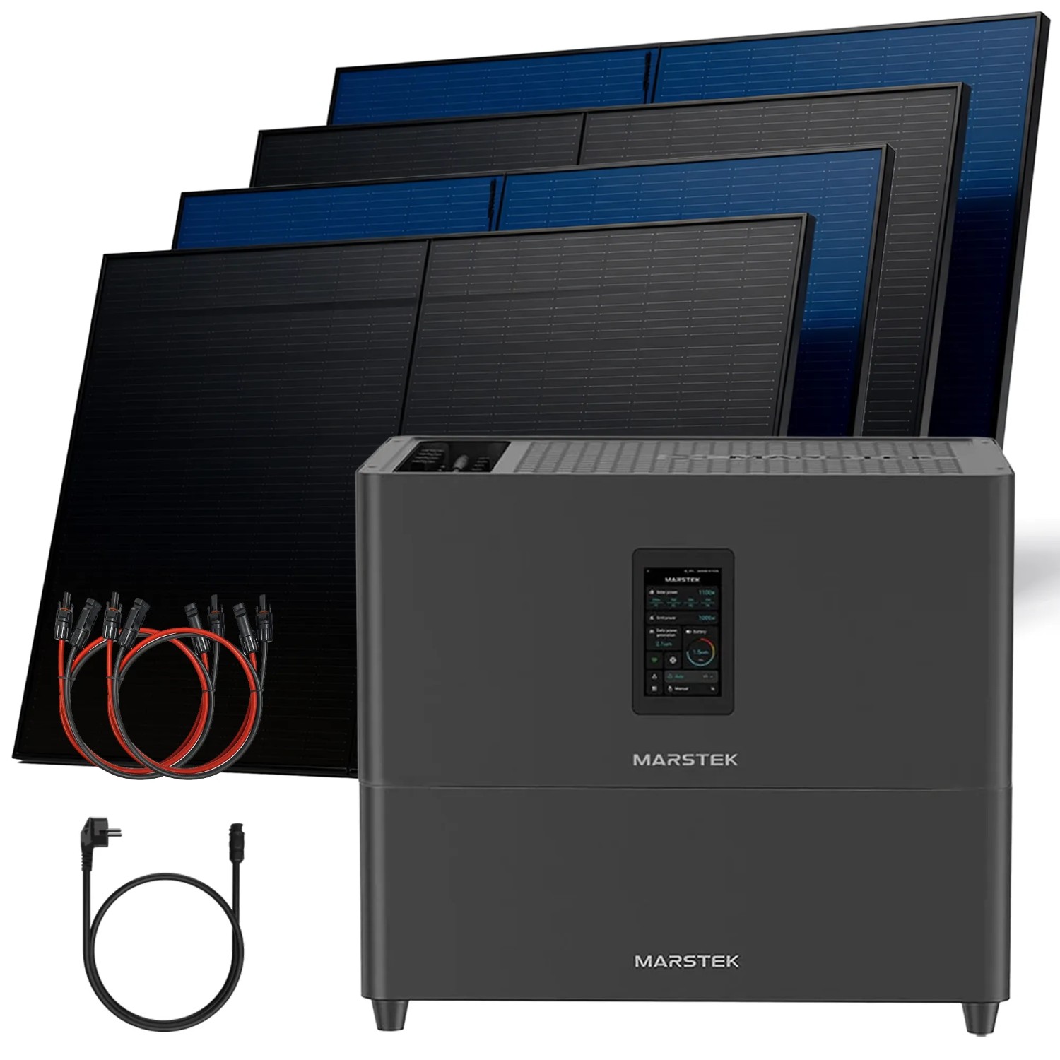 SUNNIVA Balkonkraftwerk 2000W Marstek Jupiter C Plus 5,12 kWh Solarspeicher Wechselrichter inkl Kabel 4x500W Solarmodule Bifazial Fullblack Glas-Glas