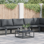 Anthrazitfarbenes 6-teiliges Garten-Sofa-Set aus Stahl mit Tisch für den Außenbereich.