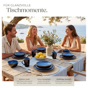 Tectake Kombiservice Mare Für 6 Personen  Handgefertigt Im Maritimen Design  26 5 x 26 5 x 2 5 cm Blau