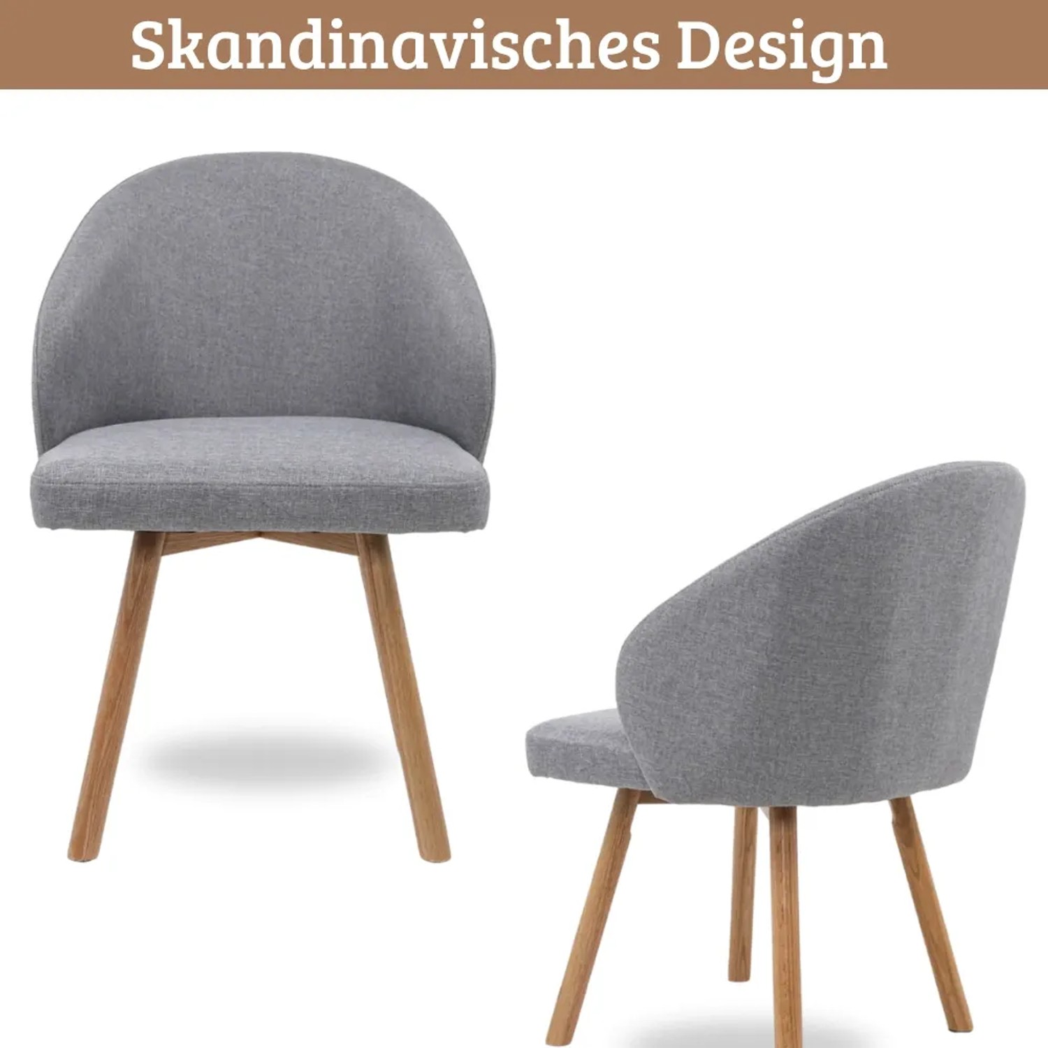 DELUKE Esszimmerstühle 2er Set ERIK Stoffbezug Eichenholz Beine Gepolsterte Sitzfläche Skandinavisch Minimalistisch Stühle Esszimmer Hellgrau_4