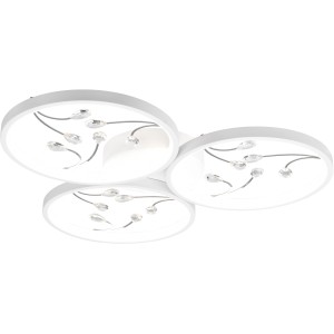 Moderne Trio LED Deckenleuchte Groovy in Weiß matt mit Kristallbehang.