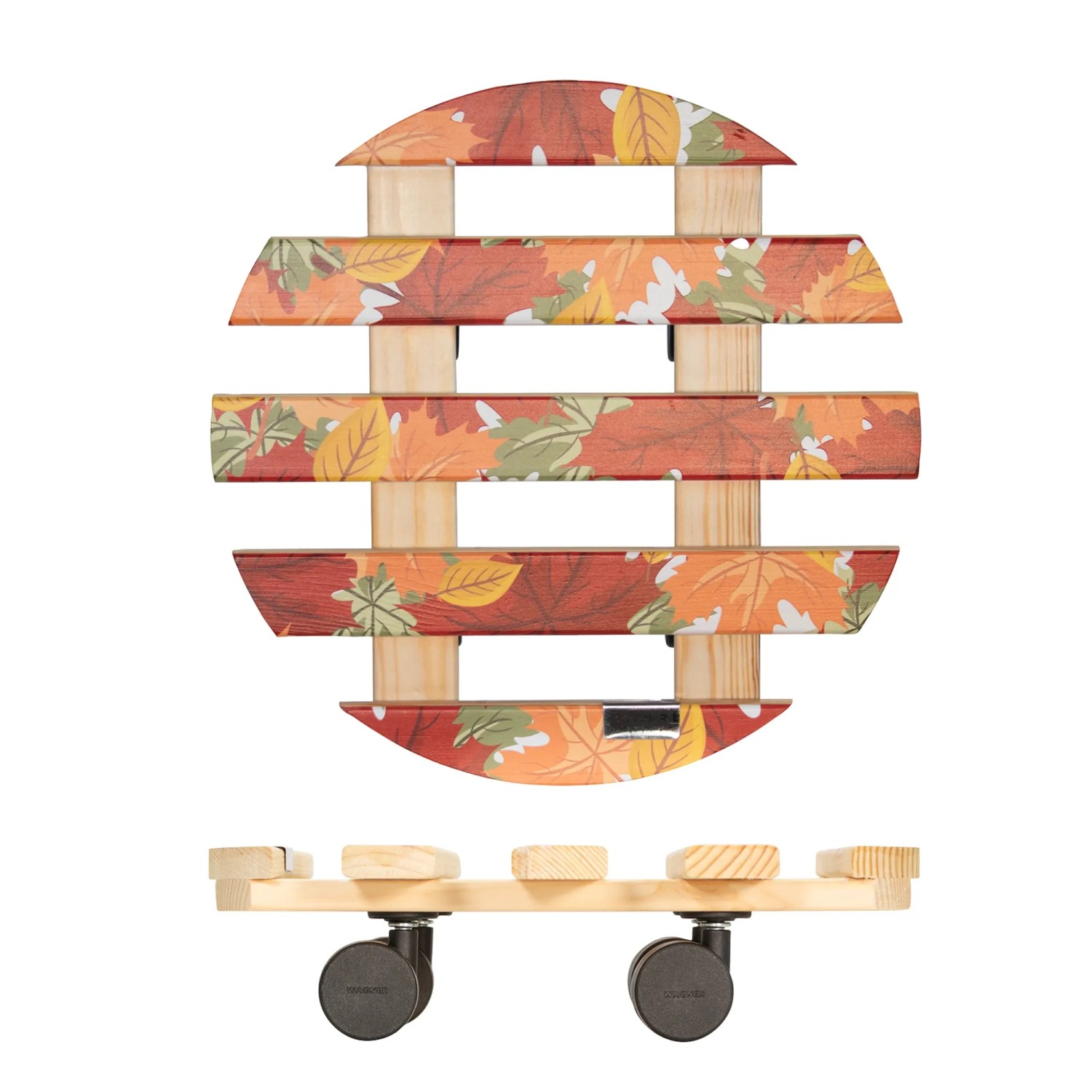Wagner Multi Roller GH0643 mit Herbstlaub-Design, Rolluntersetzer aus Holz mit 4 Rollen, Ø 300mm, 100kg Tragkraft.