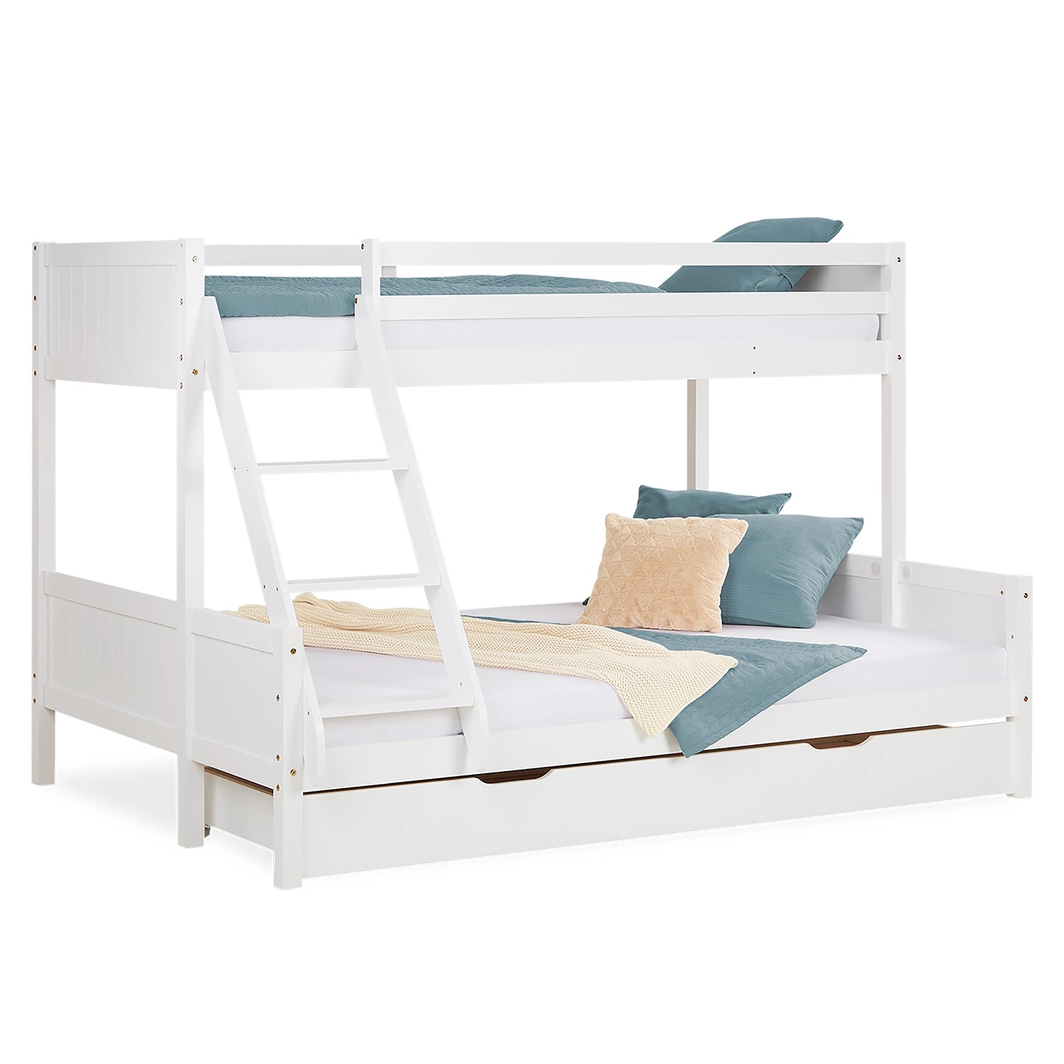 Homestyle4u Etagenbett 90x200 und 140x200 in Grau mit Lattenrost und Bettkasten 2723