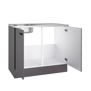 OPTIFIT Spülenunterschrank Kiel420, 100cm breit, anthrazit mit Auflagespüle. Hauswirtschaftsraummöbel.