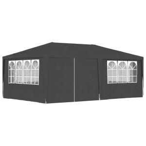 Anthrazitfarbenes Partyzelt 4x6 m mit Seitenwänden und Fenstern.