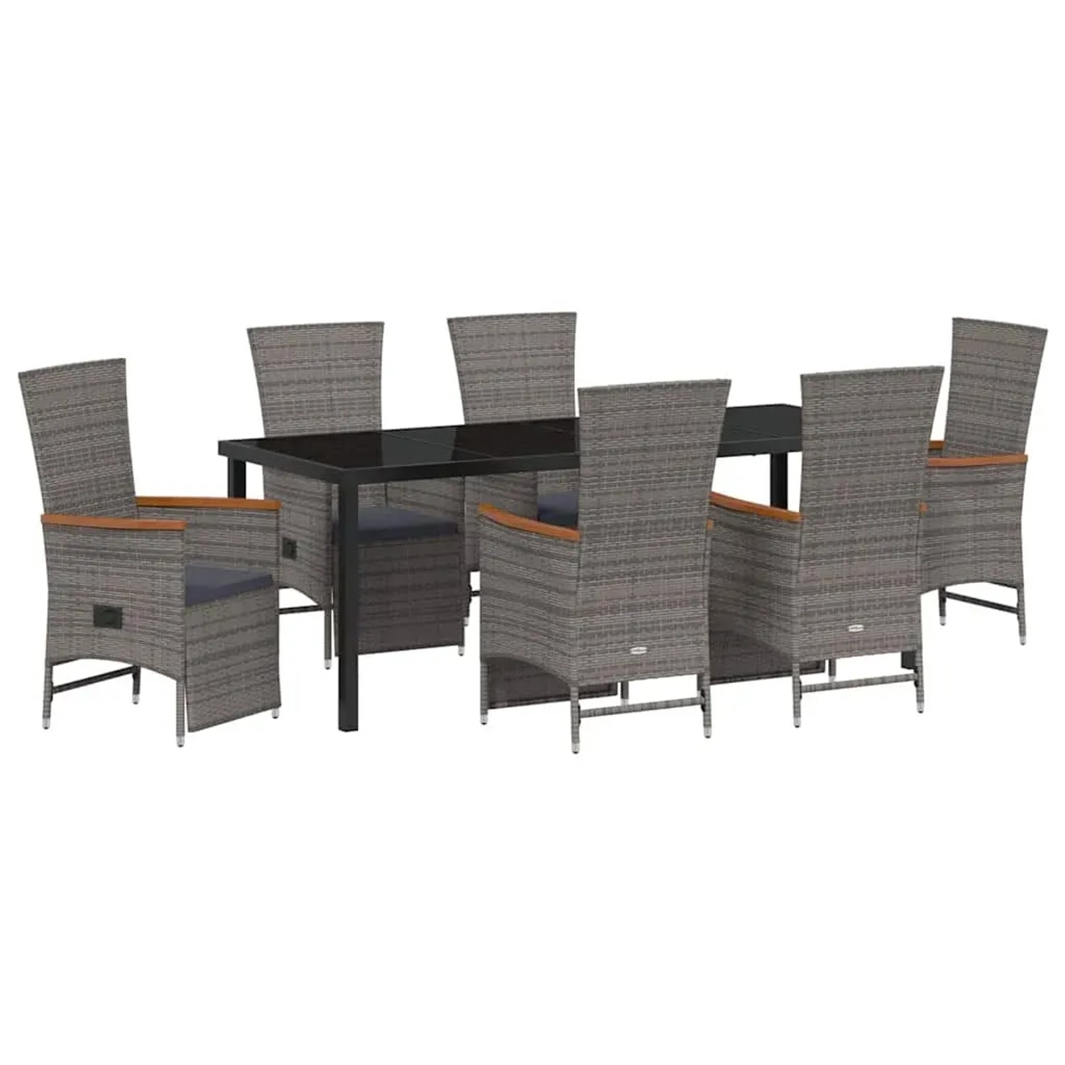 vidaXL Garten Essgruppe mit Kissen 7-Tlg Grau Poly Rattan 3379455